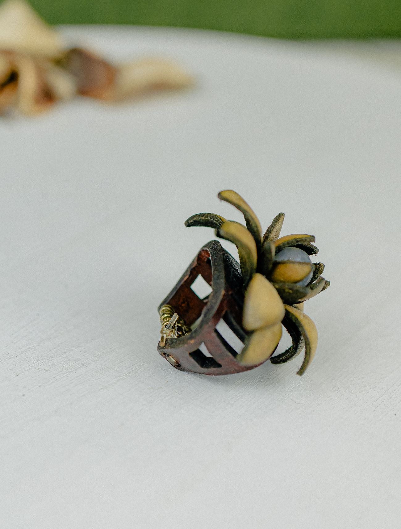 Succulent Leather Ring — Olive & Pearl