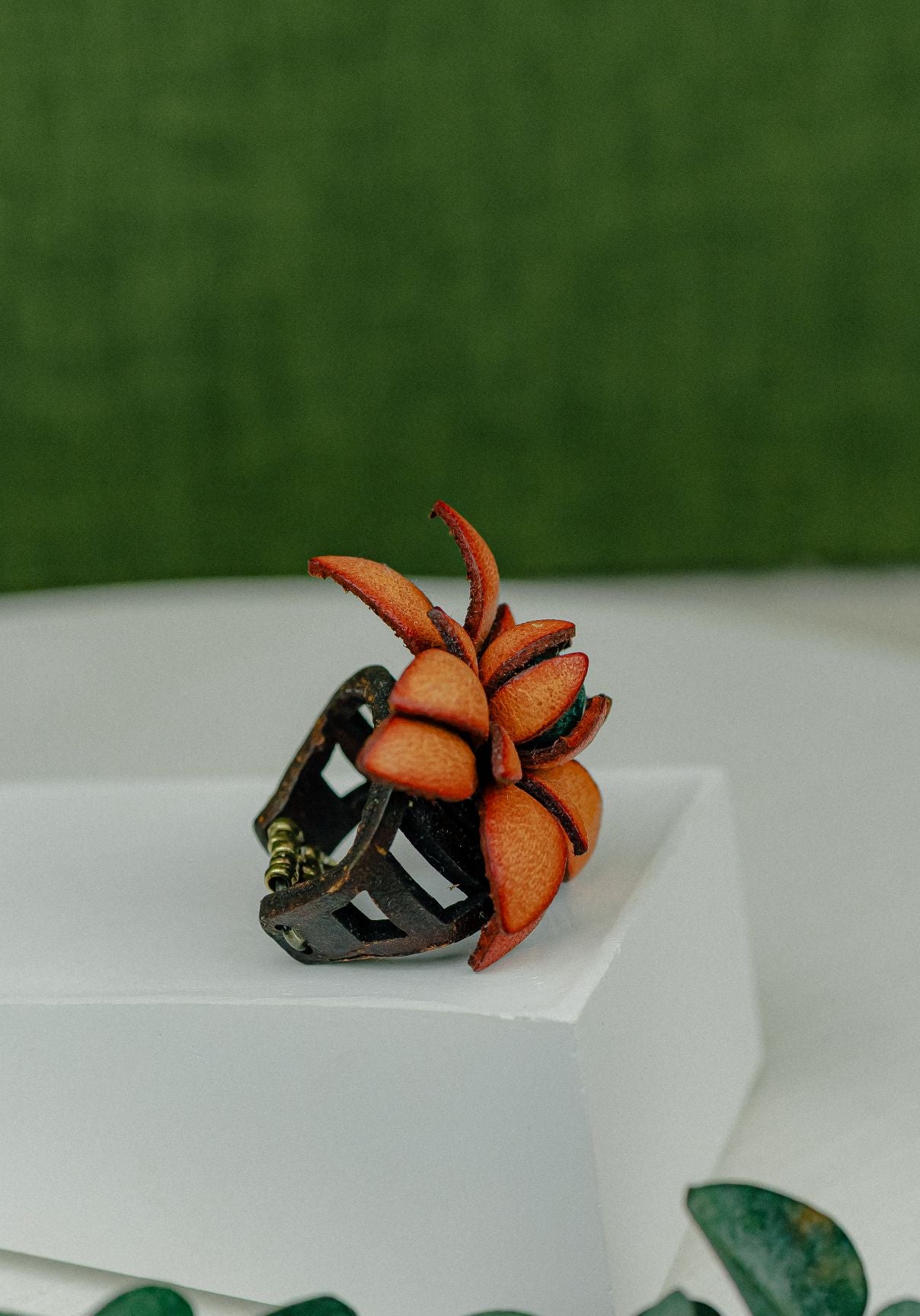 Tropical Flower Leather Ring — Terracotta