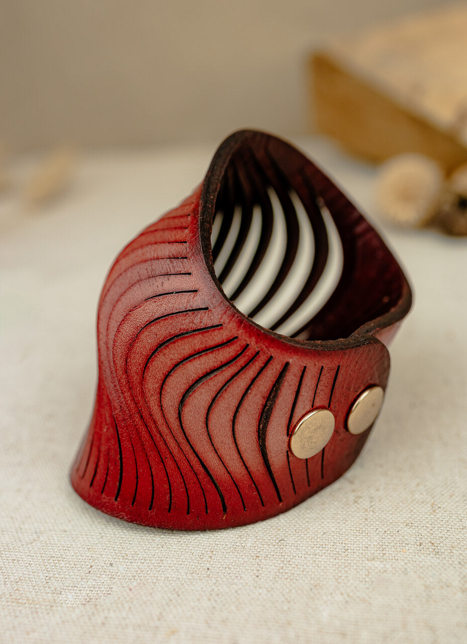 Leather Wave Cuff – Deep Red