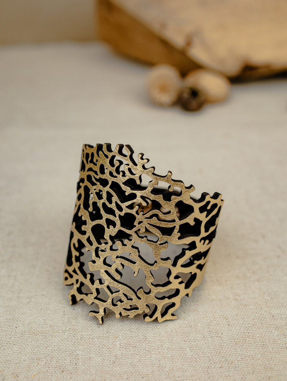 Leather Floral Lattice Cuff – Brown