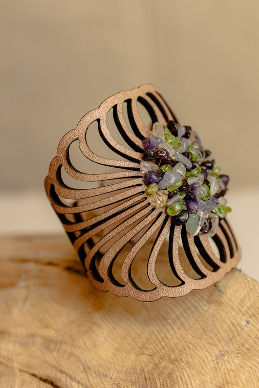 Blossom Fan Cuff, Mixed Gemstone