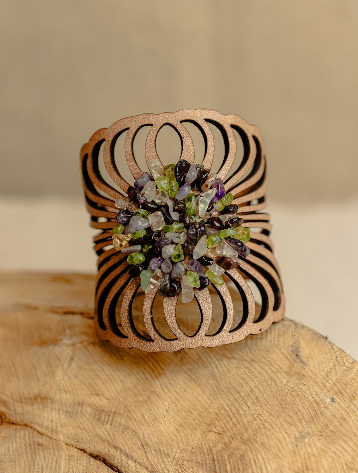 Blossom Fan Cuff, Mixed Gemstone