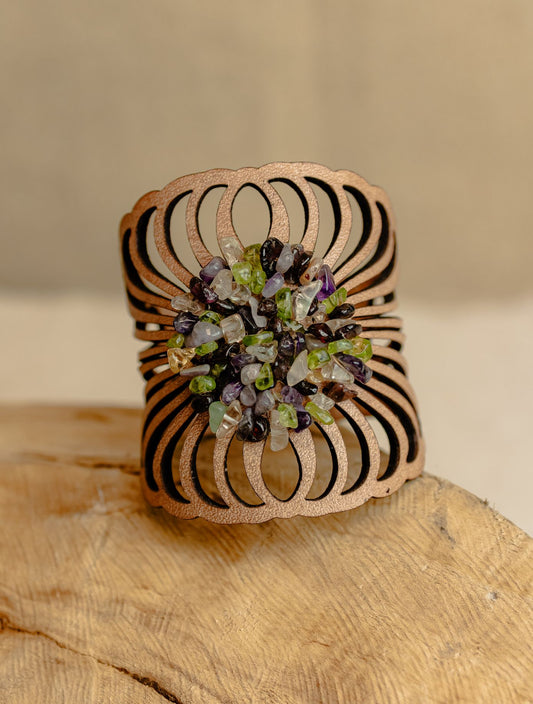 Blossom Fan Cuff, Mixed Gemstone