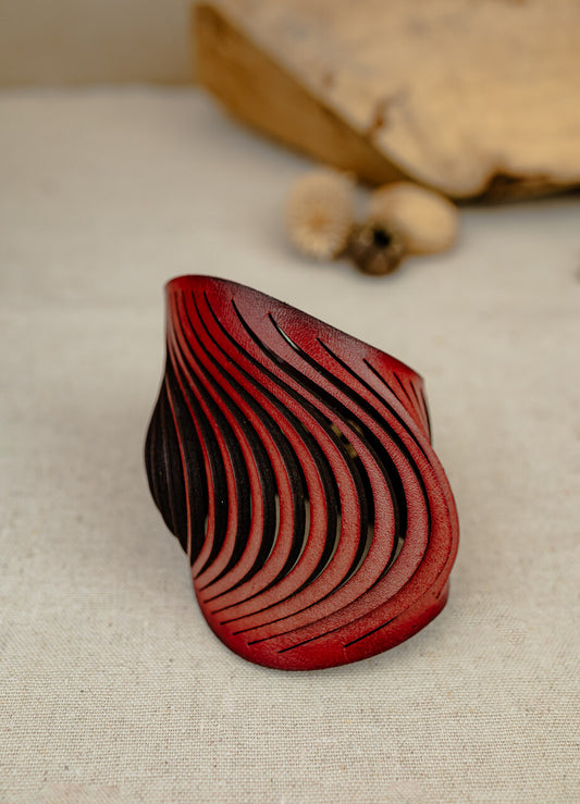 Leather Wave Cuff – Deep Red