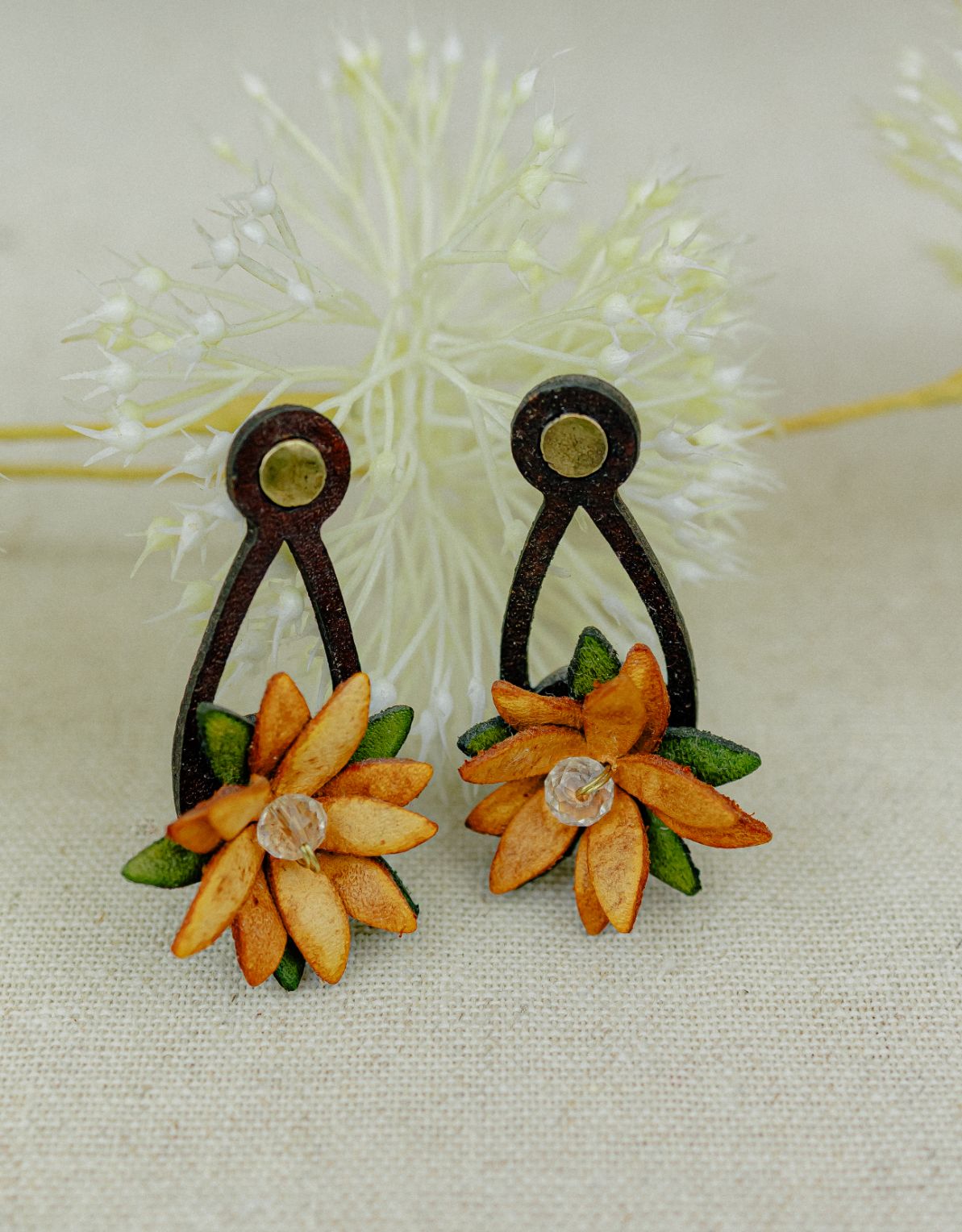 Orange Blossom Crystal Leather Drop Earrings, Amber