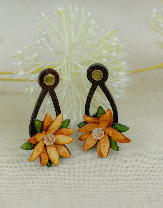 Orange Blossom Crystal Leather Drop Earrings, Amber
