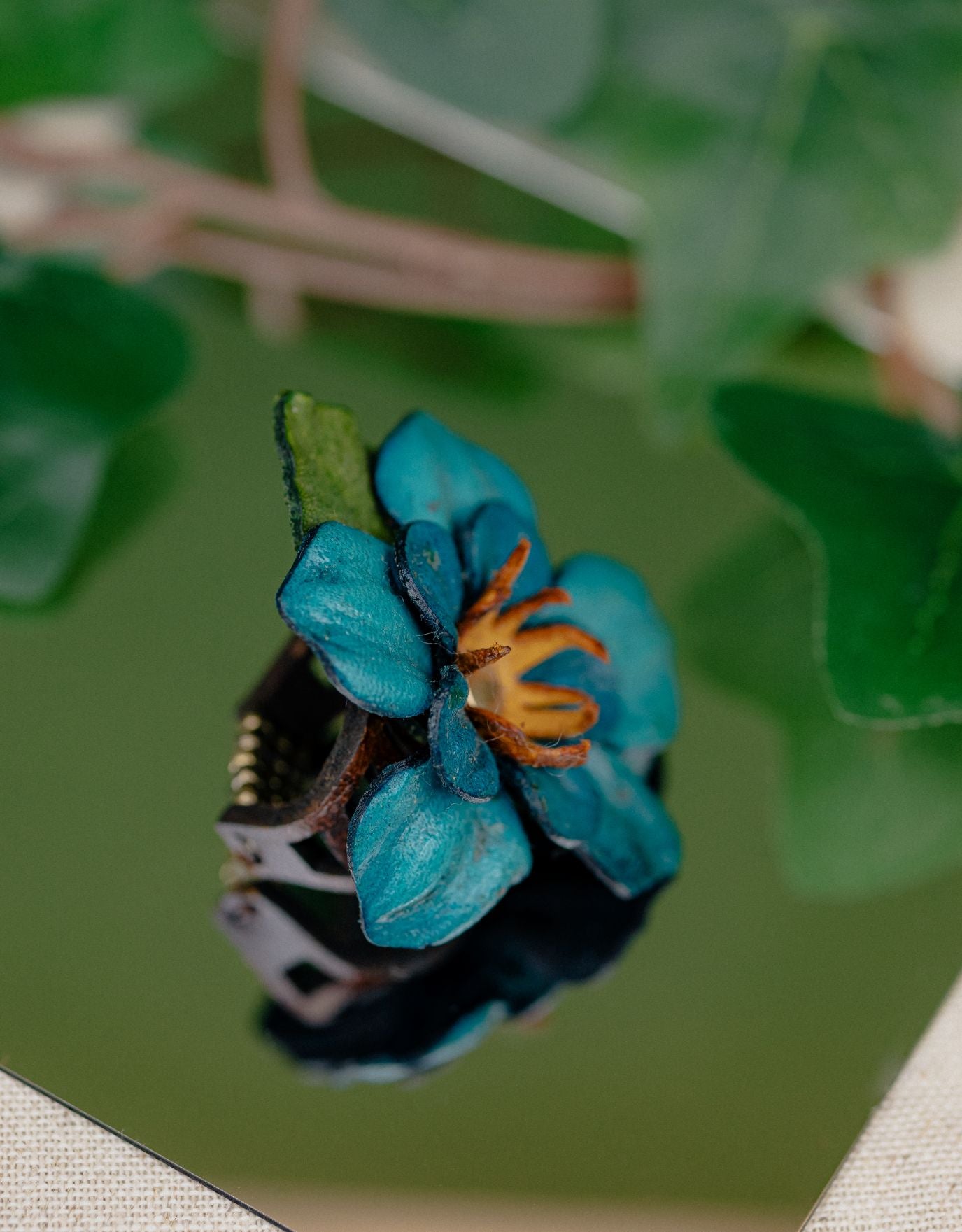 Flower Leather Ring — Teal