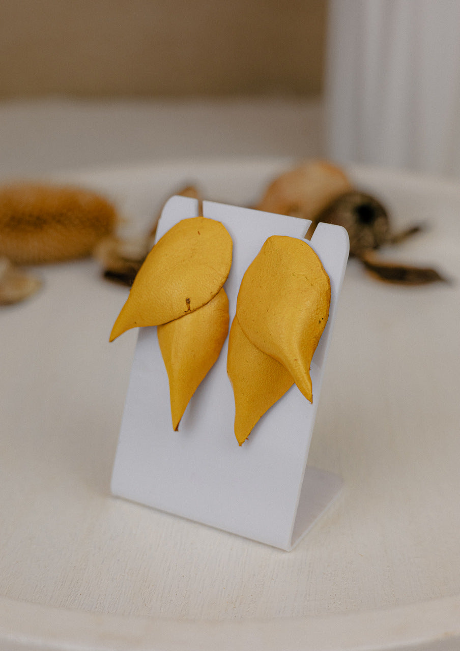 Tulip Leather Stud Earrings, Yellow