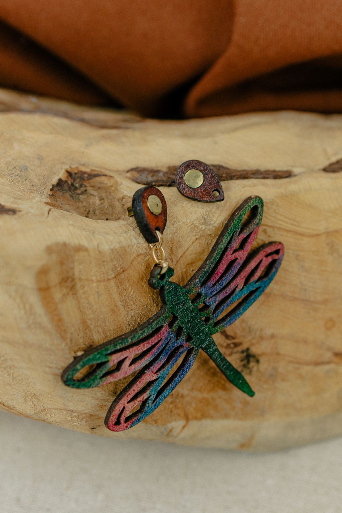 Dragonfly Leather Drop Earring — Multicolour