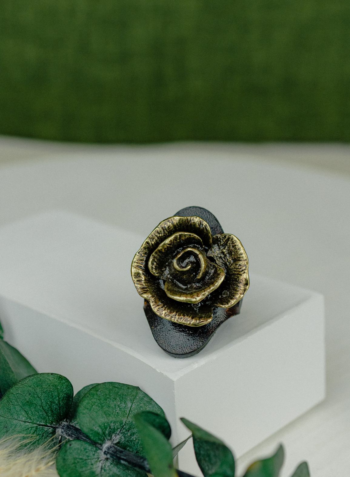 Rose Leather Statement Ring