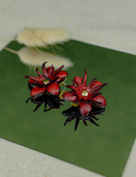 Field Flower Leather Stud Earrings — Dark Red