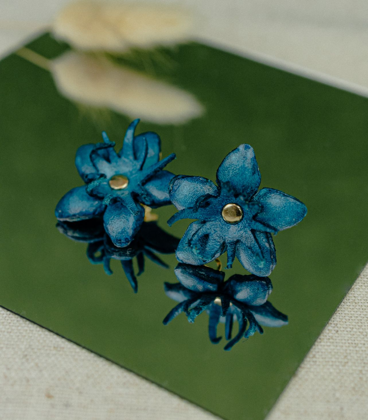 Field Flower Leather Stud Earrings — Teal Blue