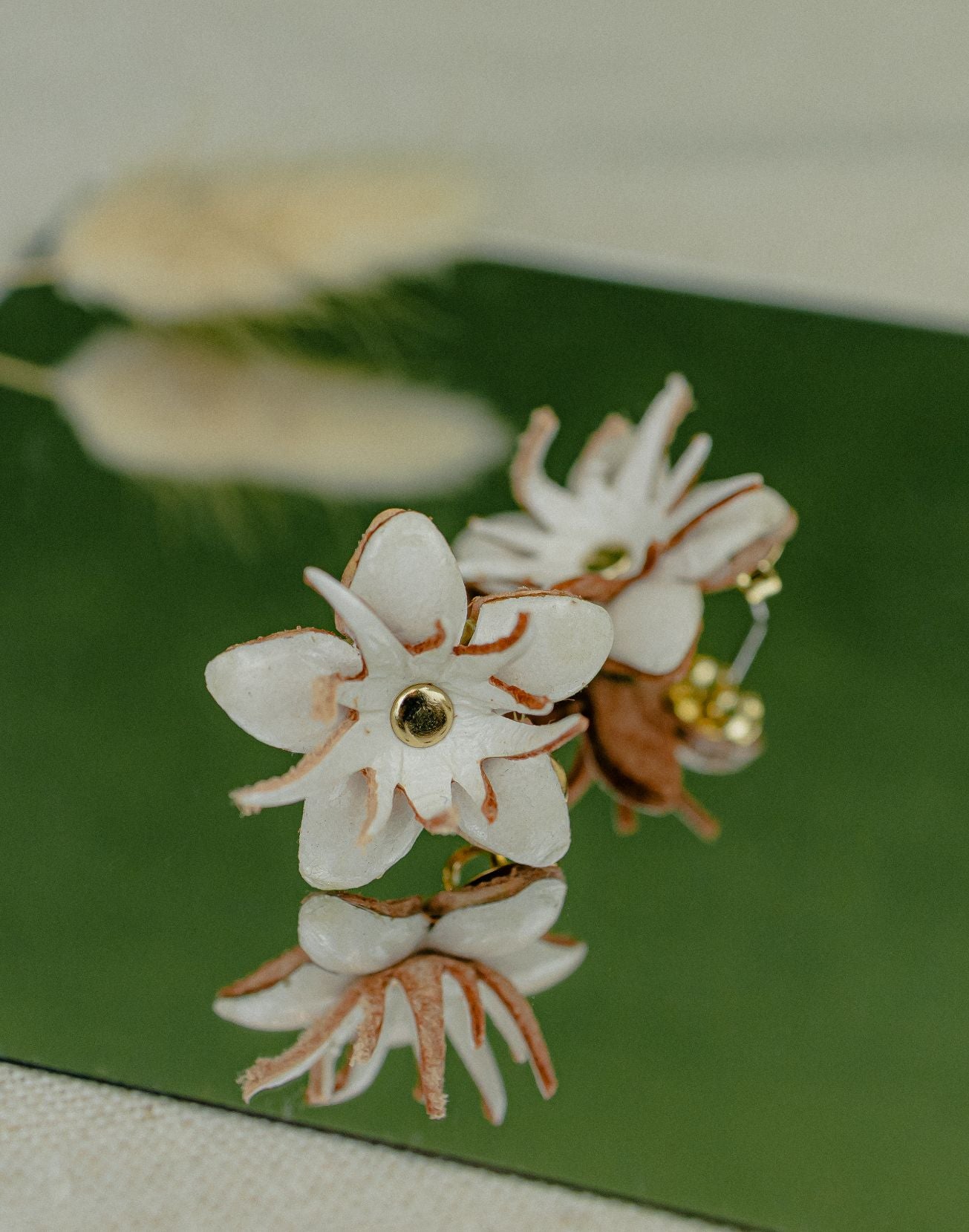 Field Flower Leather Stud Earrings — White (Style 2)