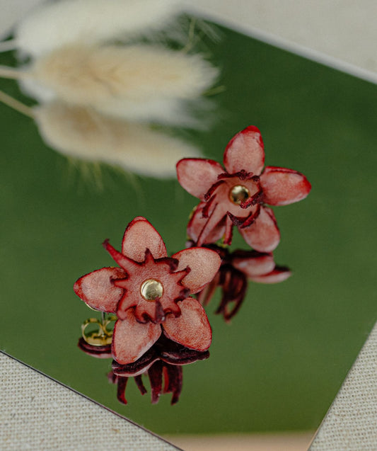 Field Flower Leather Stud Earrings — Dusty Rose