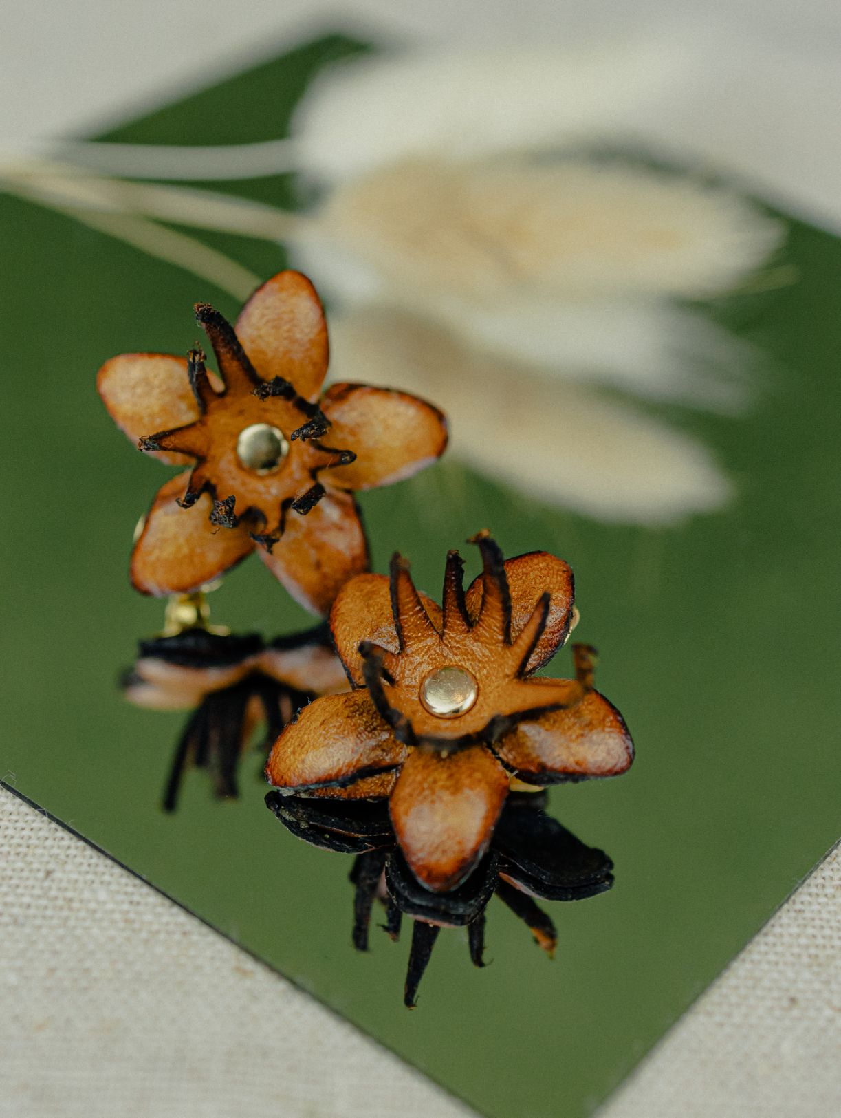 Field Flower Leather Stud Earrings — Caramel