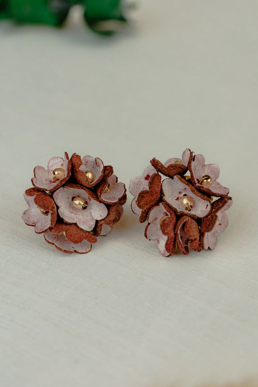 Cherry Blossom Leather Stud Earrings, Pink & Brown