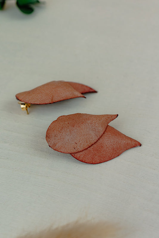 Overlapping Petal Leather Stud Earrings, Rust