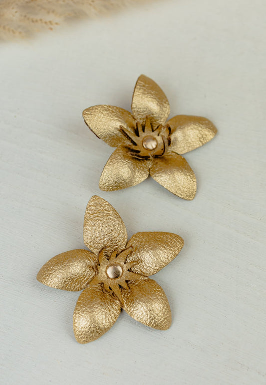 Star Petal Leather Stud Earrings, Gold