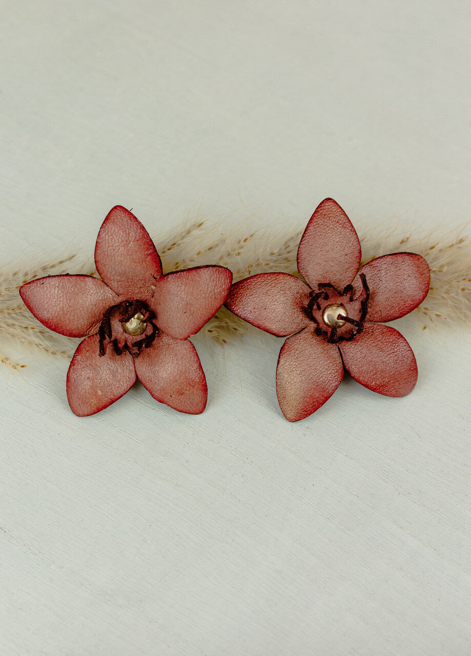 Star Petal Leather Stud Earrings, Rose