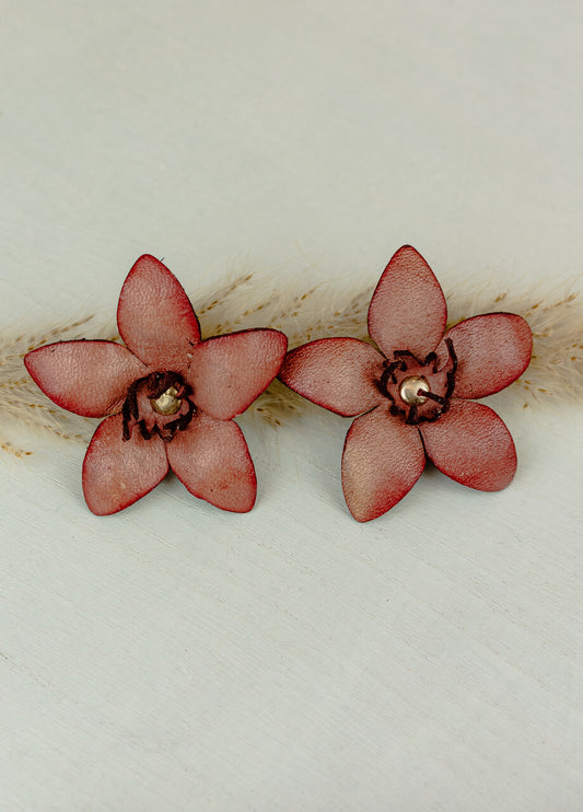 Star Petal Leather Stud Earrings, Rose