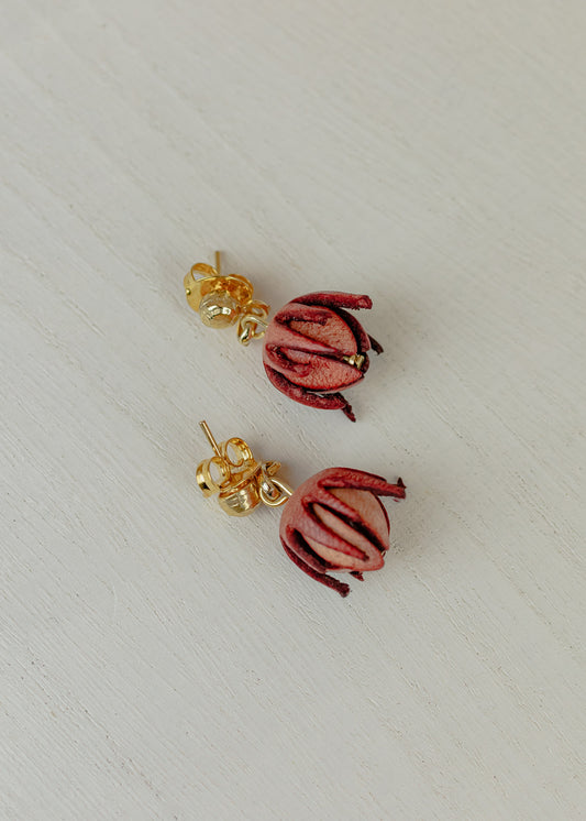 Rose Bud Leather Stud Earrings, Pink