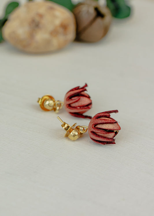 Rose Bud Leather Stud Earrings, Pink