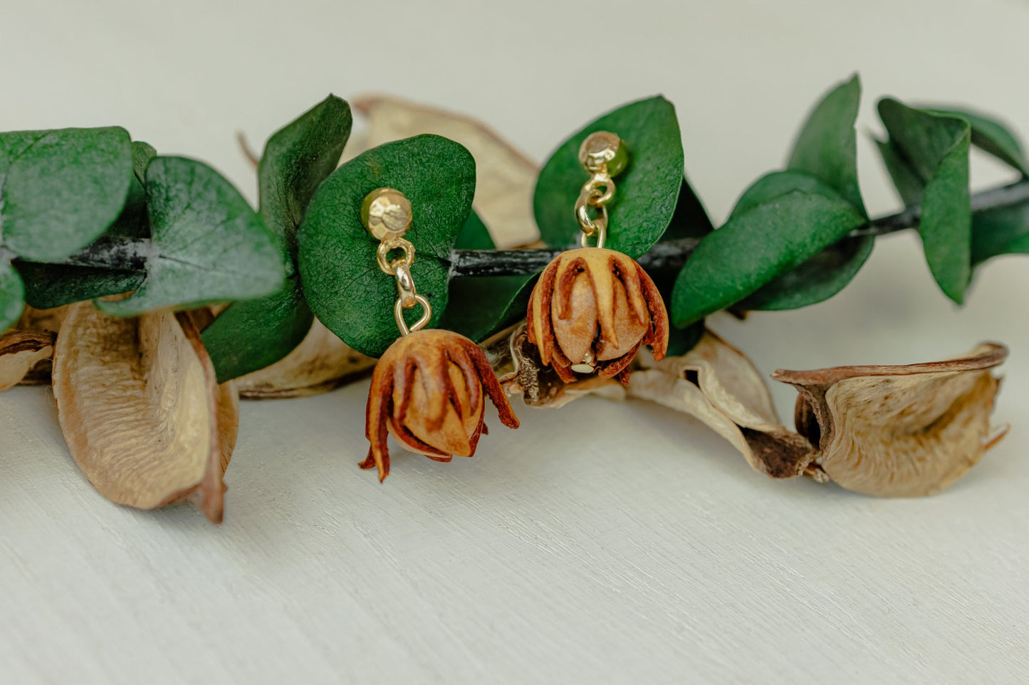 Rose Bud Leather Stud Earrings, Caramel