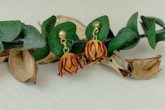 Rose Bud Leather Stud Earrings, Caramel